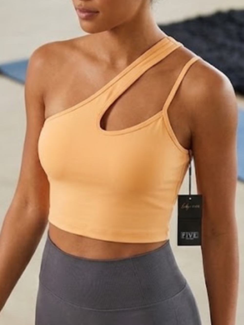 NWT Five Dancewear Asymmetrical One-Shoulder Sports Bra Crop Top Orange S
